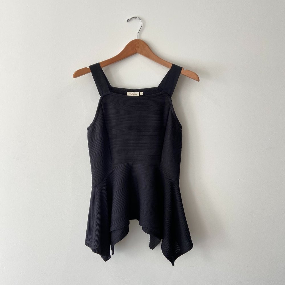 Deletta Anthropologie Womens Black Ribbed Asymmetrical Peplum Tank Blouse